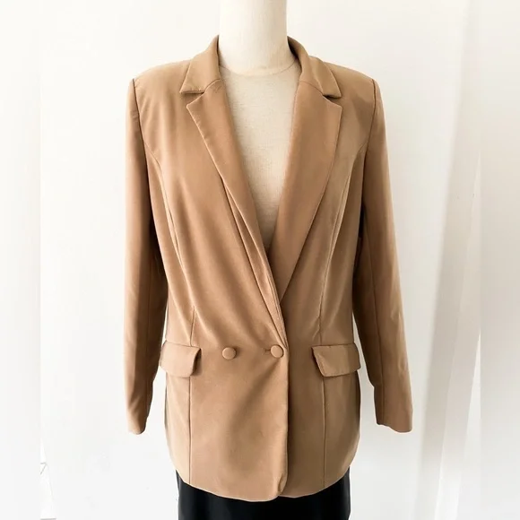 Oh Polly Tan Blazer Jacket with Pockets, Size 8 - Picture 3 of 8